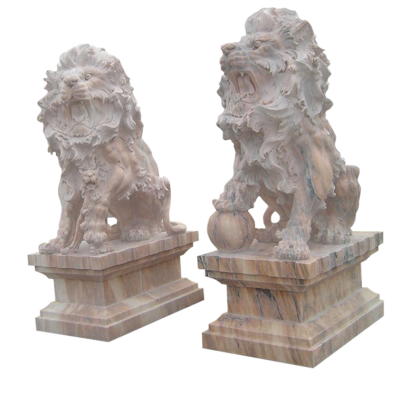 Stone Lion Statue for Sale Red Marble Life Size Statue with Ball