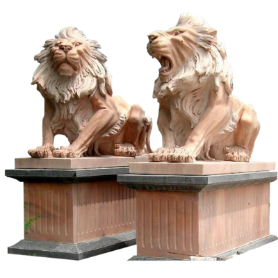 Wholesale Marble Animal Sculptures Double Lion Statues for outdoor Decoration Exterior Sculpture Ideas